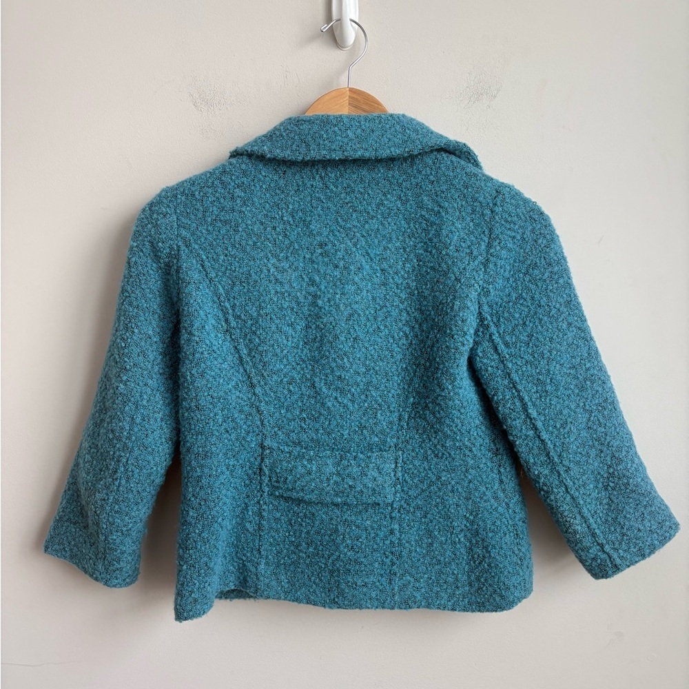 CAbi #186 Teal Boucle Cropped Blazer Jacket Textured 3/4 Sleeve Size 0 - Picture 6 of 9